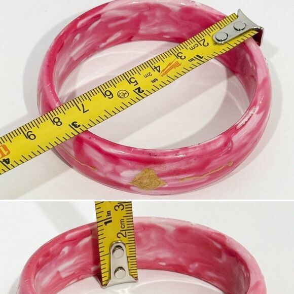 Pink Swirl Resin Bangle Bracelet Gold Hand Painted Sun Design Retro Boho Style - Picture 10 of 14